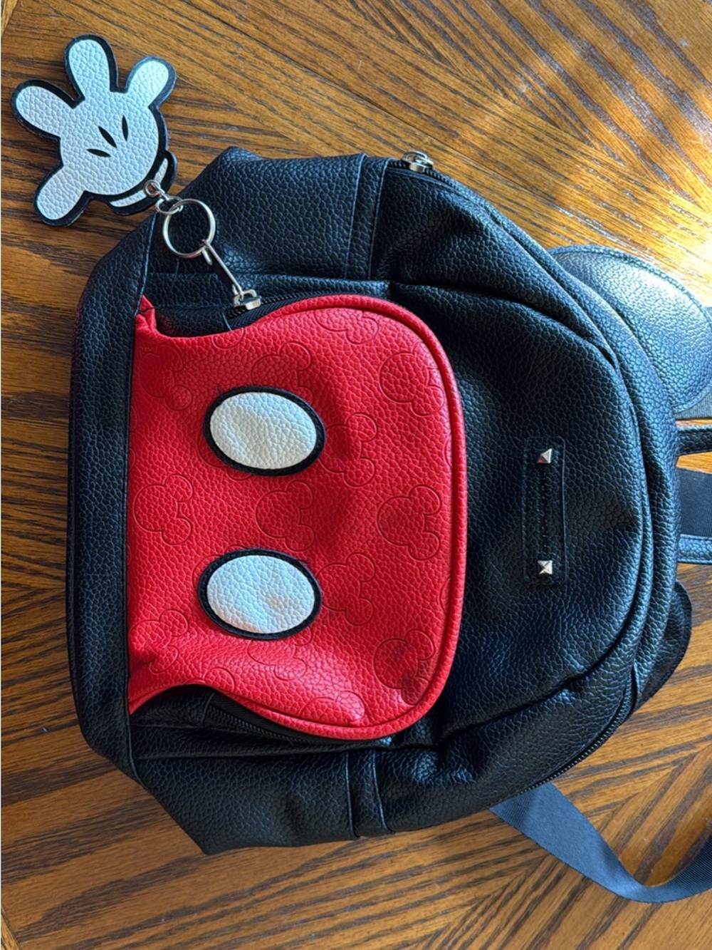 Disney Black and Red Mini Backpack with White Accent Key Charm